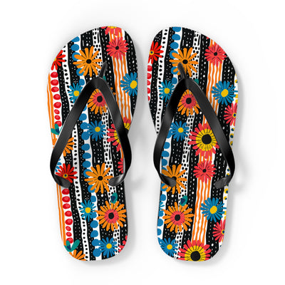 Striped Daisy Play Flip Flops. 5/8" Thick Comfortable Summer or Winter