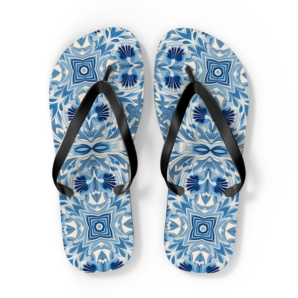 Dutch Blue Tile Flip Flops. 5/8" Thick Comfortable Summer or Winter Gy