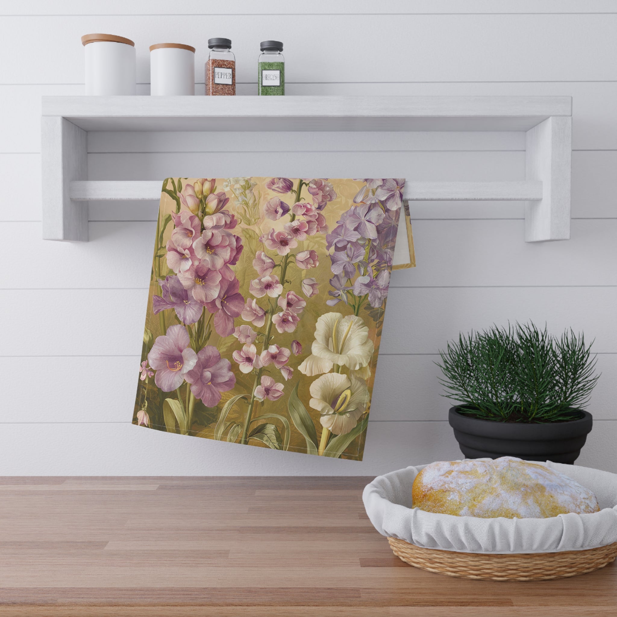 Gladiolus Grace Kitchen Towel - Cotton Twill - 18" x 30" - Sweep into 