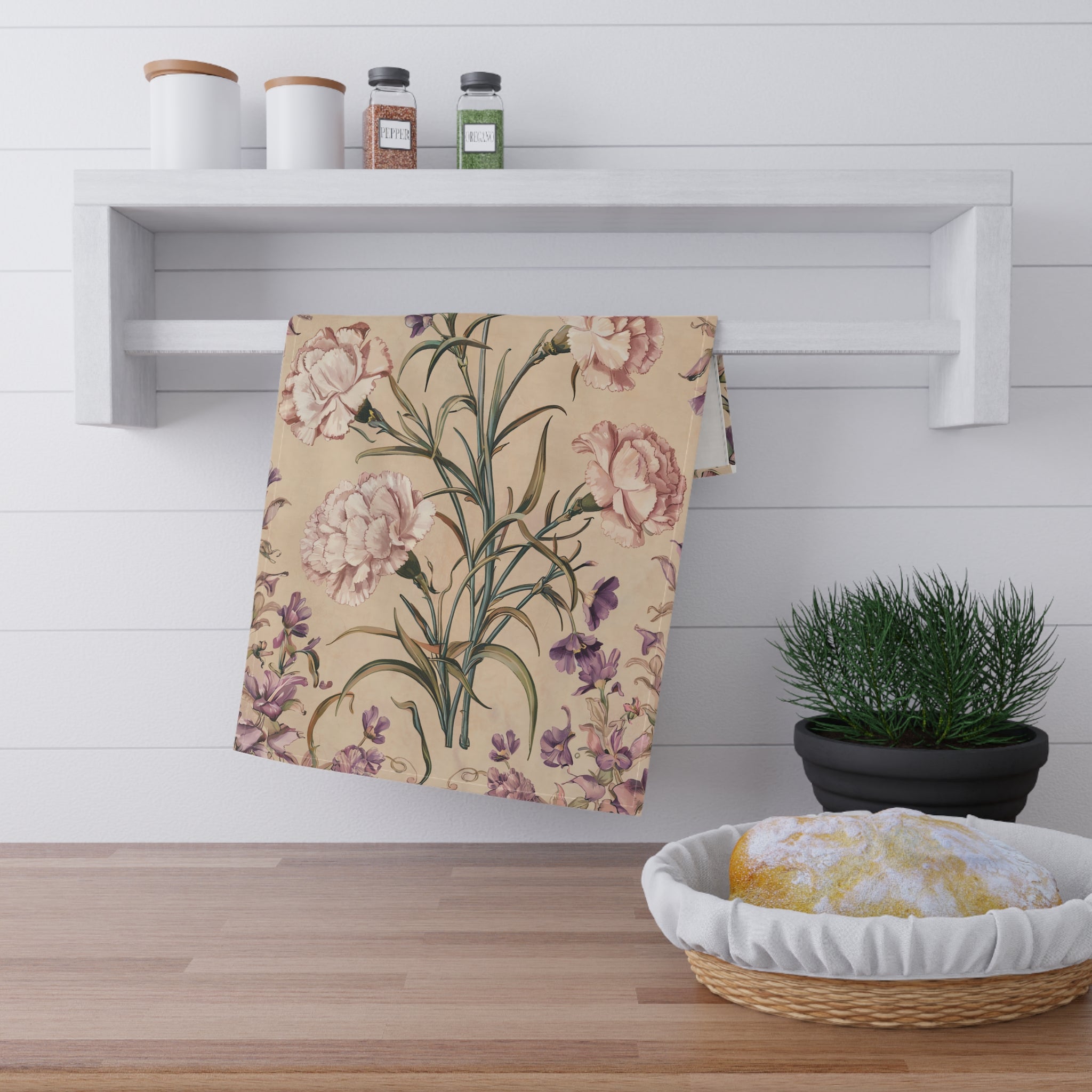 Carnation Caress Kitchen Towel - Cotton Twill - 18" x 30" - Blossom Yo