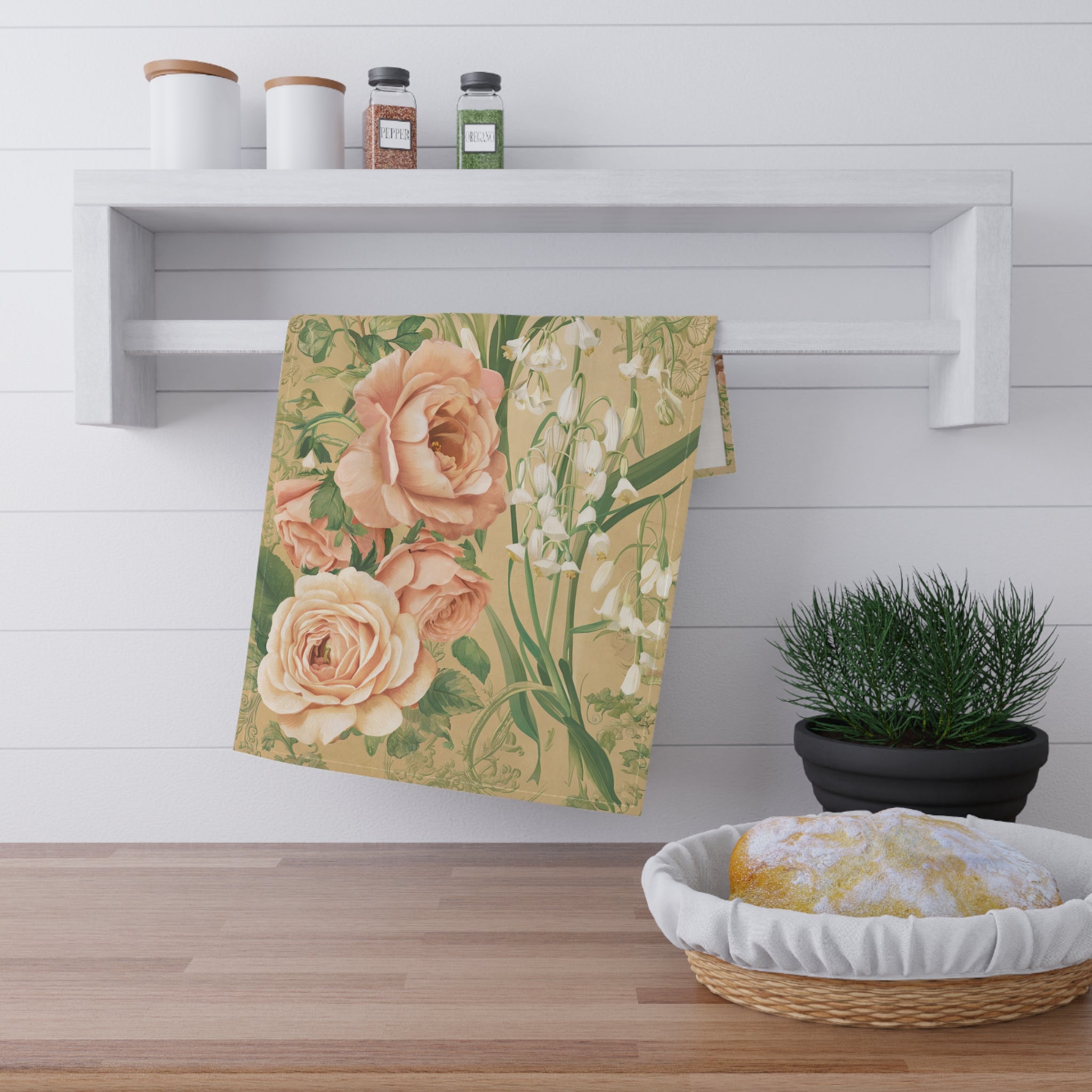 Rose & Lily of the Valley Whisper Kitchen Towel - Cotton Twill - 18" x