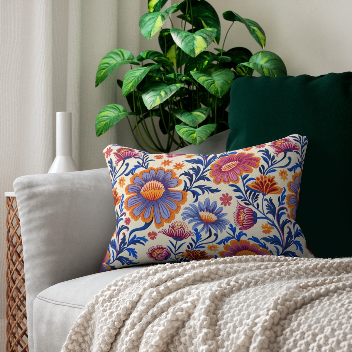 Regal Blossom Lumbar Pillow - Spun Polyester - Double-Sided Print - Co