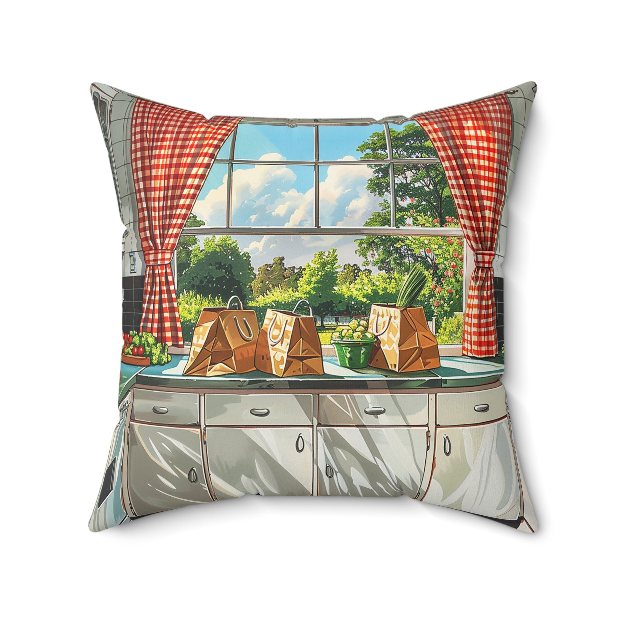 1950s Nostalgic Kitchen Square Throw Pillow Square Throw Pillow — view 2