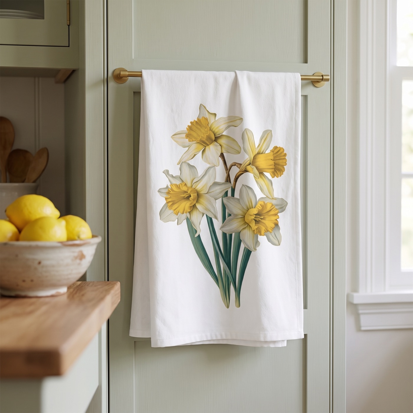 March Birth Month Flower - Daffodils Tea Towel - 100% Cotton - 28" x 2