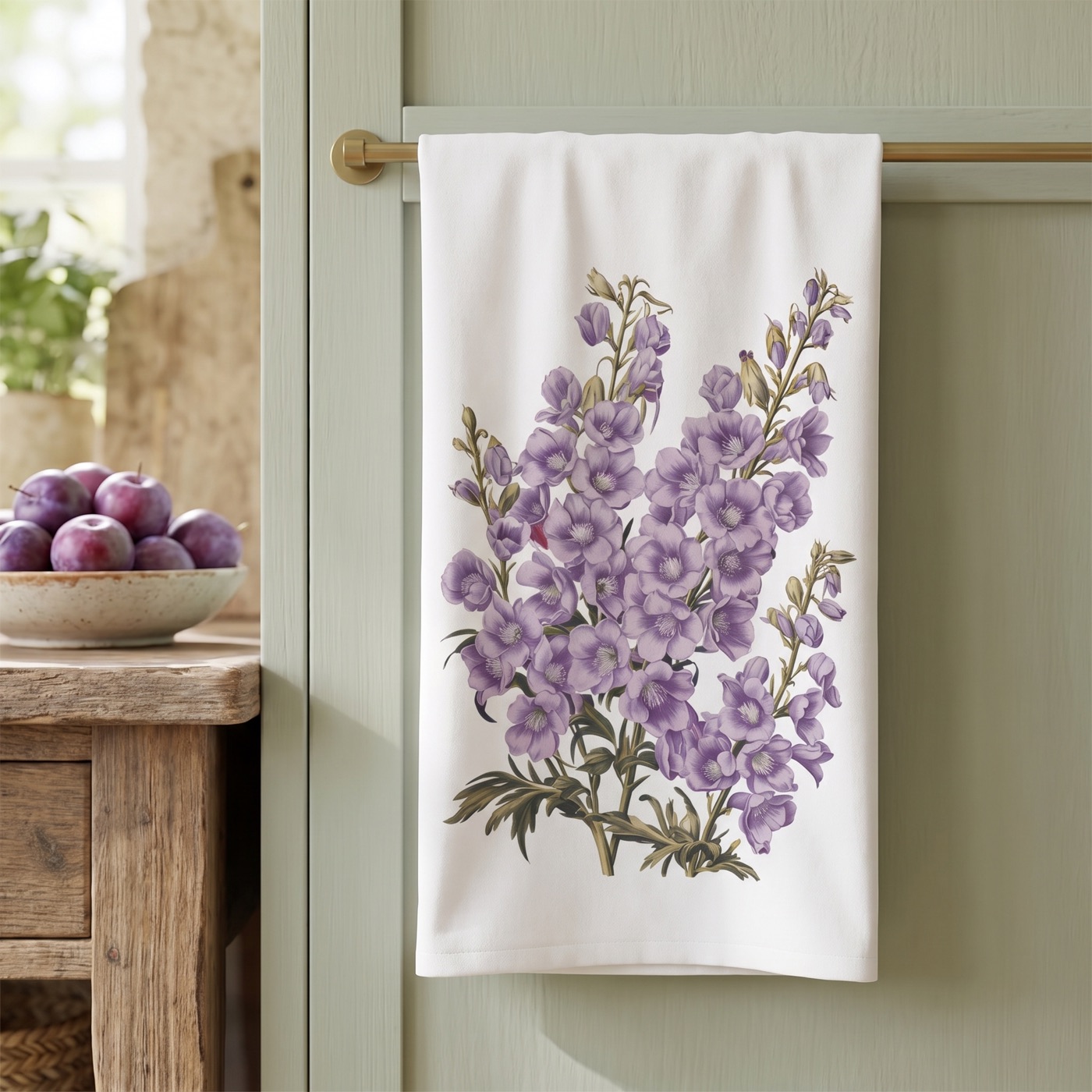 July Birth Month Flower - Larkspur Tea Towel - 100% Cotton - 28" x 28"