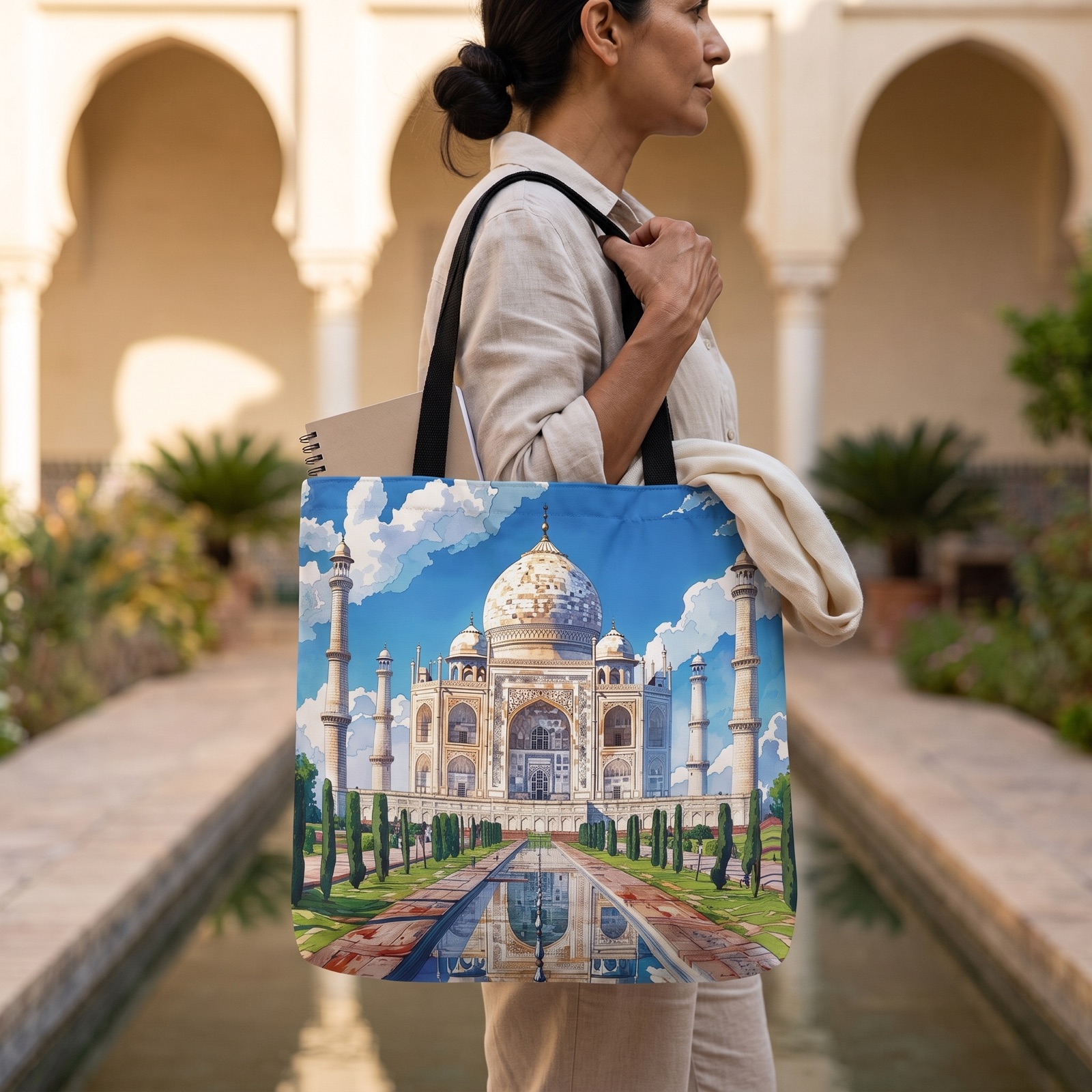 Majestic Taj Mahal Reflection Tote Bag - Carry the Splendor of the Taj Wherever You Go! Available in 3 sizes.