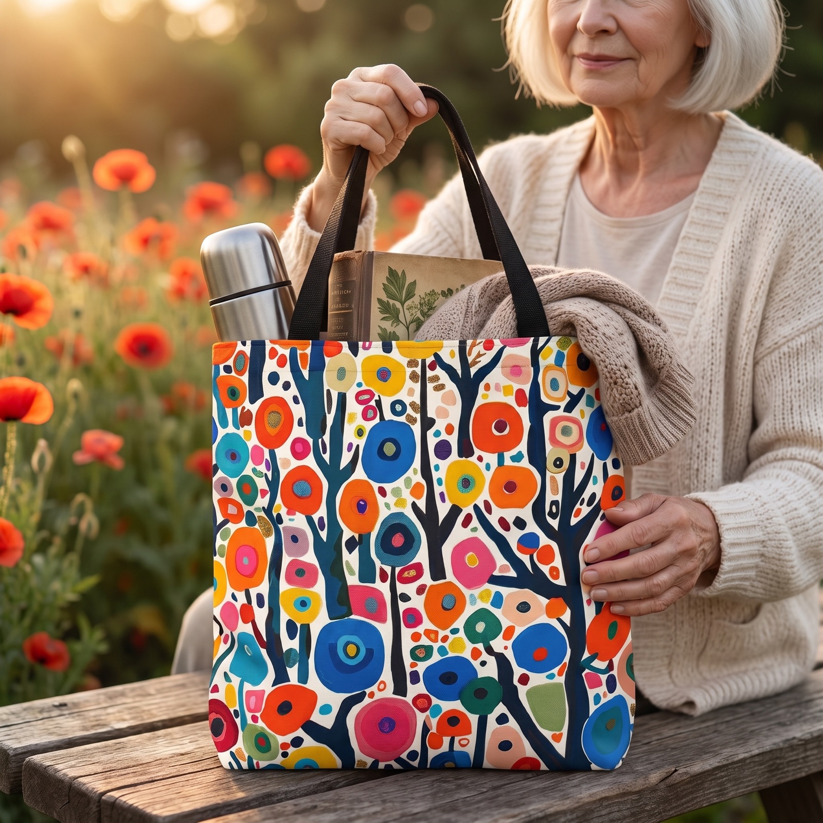 Poppy Forest Tote Bag - Step into a Colorful Wonderland! Available in 3 sizes.