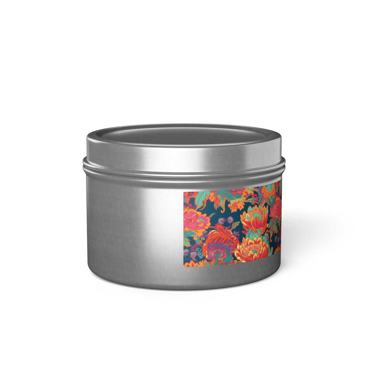 Psychedelic Flower Power Tin Candle. Far-Out Fragrance in a Tin. Available in 2 sizes, 3 finishes, and 5 scents.
