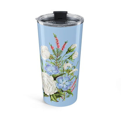 Vintage White & Blue Blossoms Insulated Tumbler - 20 oz. Stainless Steel, Glossy Finish