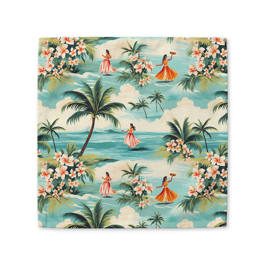 Retro Hawaiian Hula Cotton Twill Napkin - Available in 2 sizes: 10" x 10" and 22" x 22".