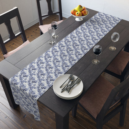 Blue & White English Countryside Table Runner - Cotton Twill - Available in 2 sizes: 16" x 72" and 16" x 90".