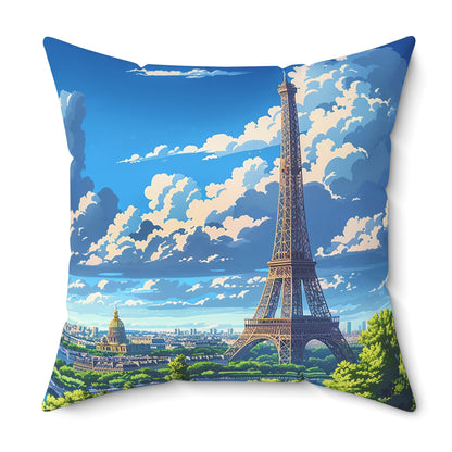 Parisian Eiffel Tower Dreamscape Square Throw Pillow - Spun Polyester - Double-Sided Print - Concealed Zipper - Available in 7 sizes