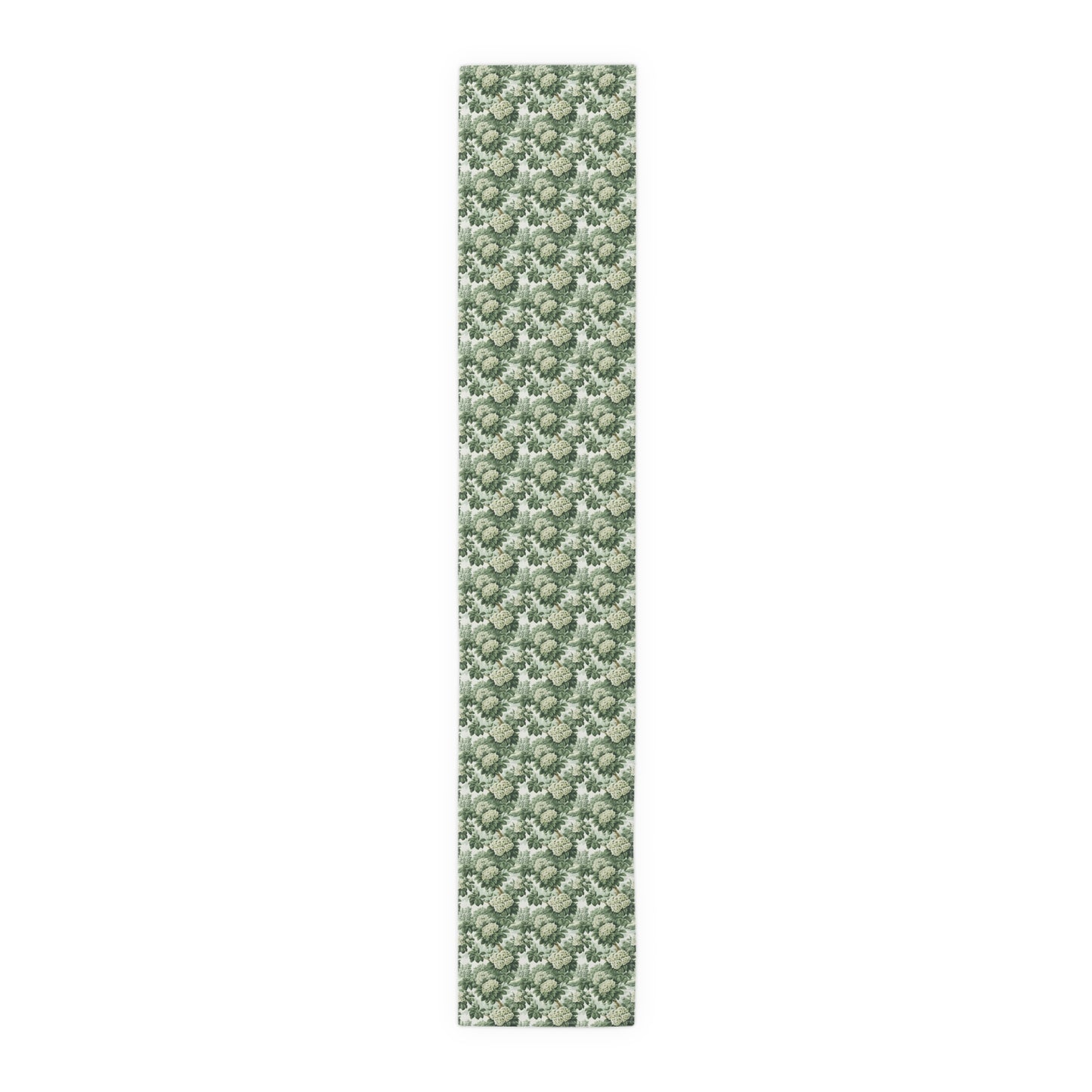 Vintage Green Hydrangea Table Runner - Cotton Twill - Available in 2 sizes: 16" x 72" and 16" x 90".