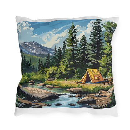 High Sierras Camp Square Outdoor Pillow - Spun Polyester - Double-Sided Print - UV-Resistant - Water-Resistant - Available in 3 sizes.