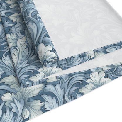 Soft Blue Leaf Tapestry Table Runner - Cotton Twill - Available in 2 sizes: 16" x 72" and 16" x 90".