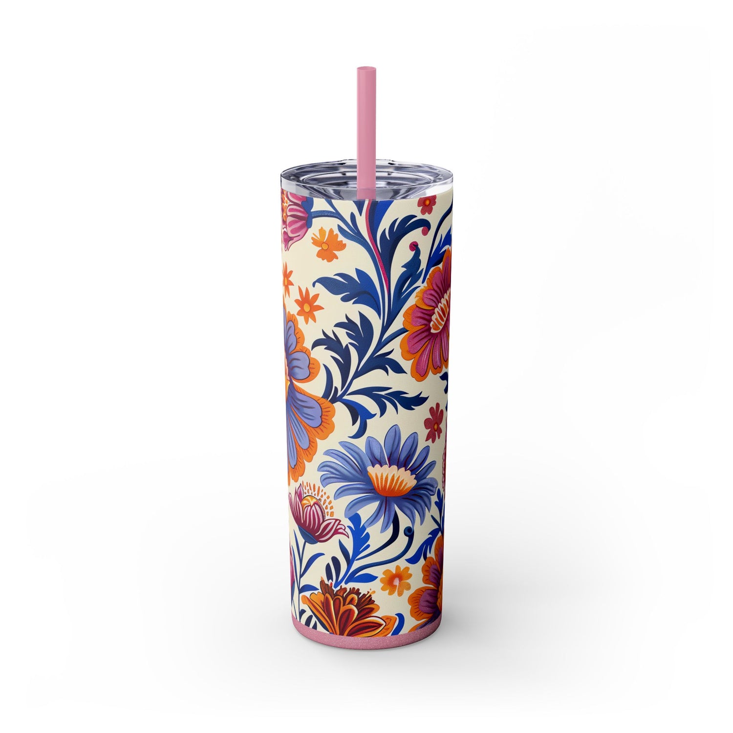 Regal Blossom Skinny Tumbler with Straw - 20 oz. Insulated Stainless Steel - Bloom with Elegance in Every Sip!