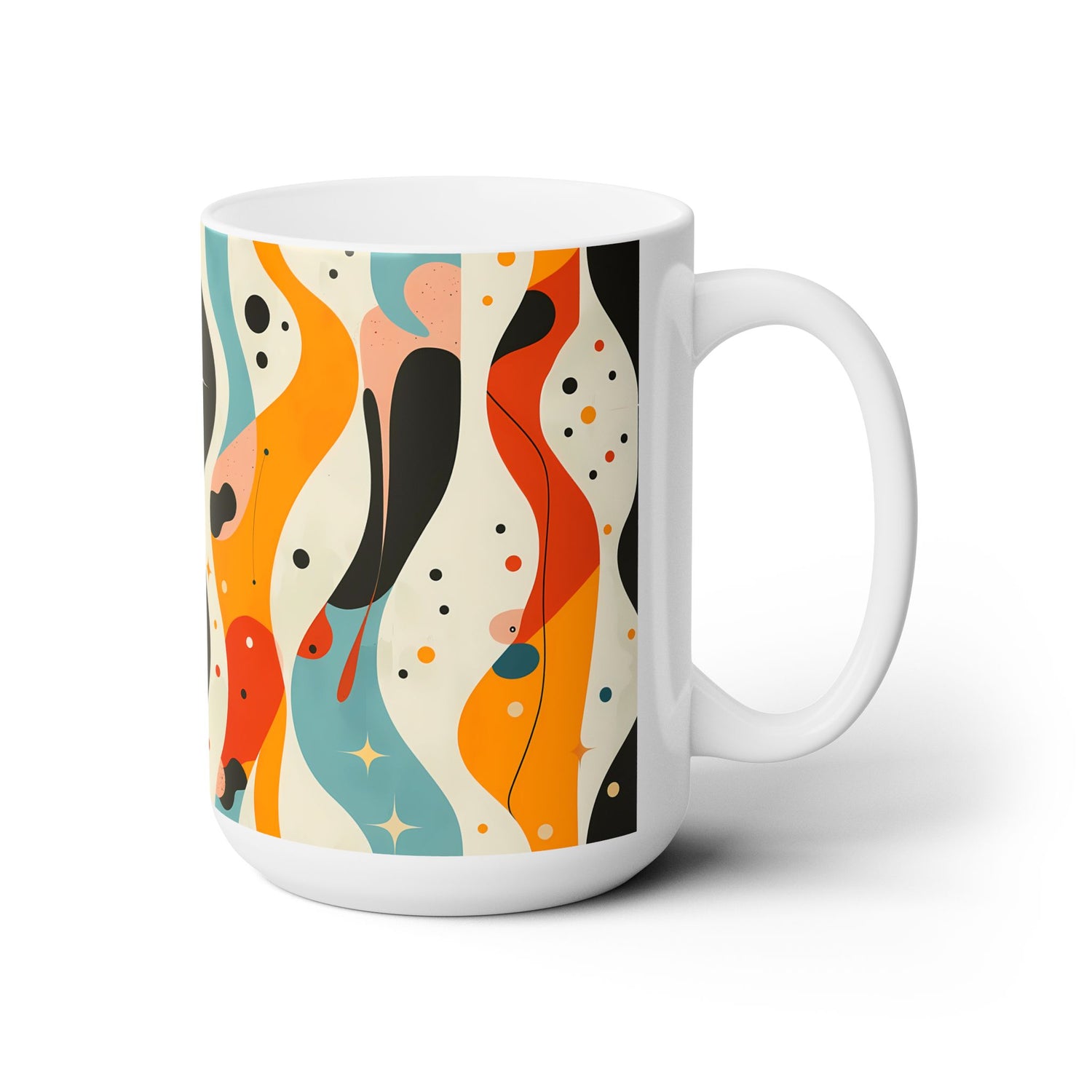 Midcentury Autumn Spacewaves Ceramic Mug - 15 oz. - Ride the Retro Wave with Autumn Vibes!
