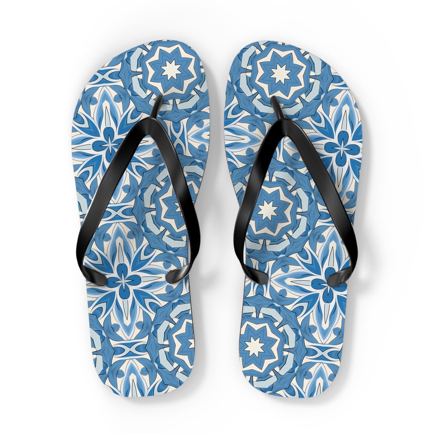 Delft Blue Star Tile Flip Flops. 5/8" Thick Comfortable Summer or Winter Gym/Sauna Footwear for Men or Women