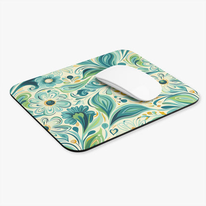 Whimsical Teal Floral Garden Mouse Pad - Let Your Mouse Wander Through a Whimsical Garden!