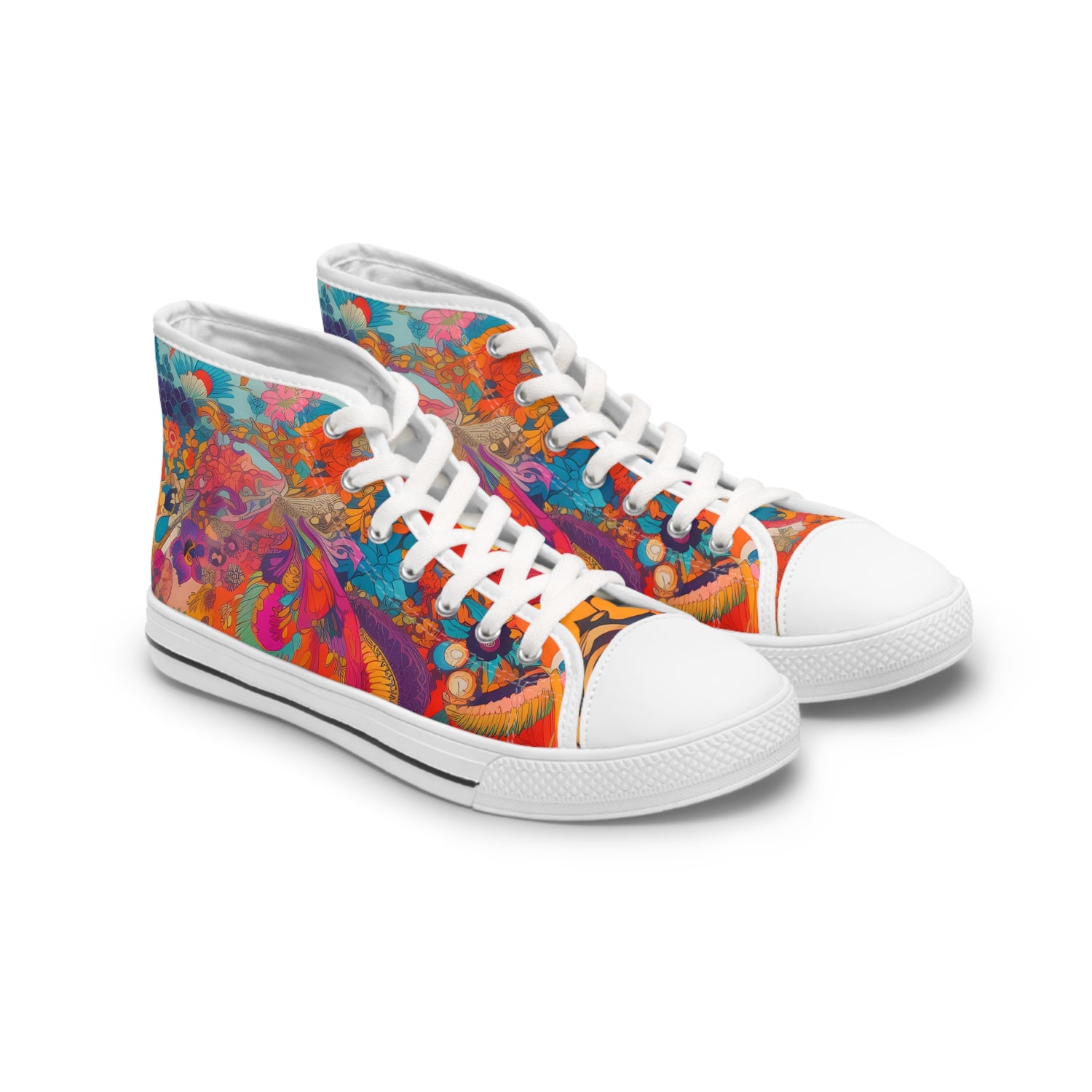 Psychedelic Floral Petals Ladies' High Top Sneakers - Step into a Psychedelic Garden: Where Every Step Blooms into Color!