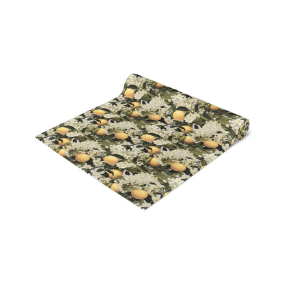Lemony Blossoms Table Runner - Cotton Twill - Available in 2 sizes: 16" x 72" and 16" x 90".
