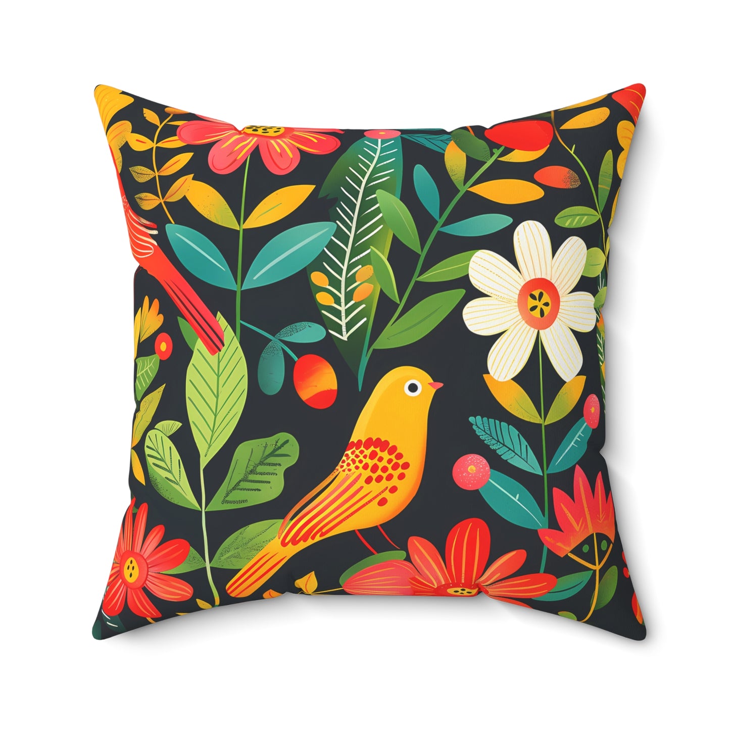 Blooming Bird Wonderland Square Throw Pillow - Spun Polyester - Double-Sided Print - Concealed Zipper - Available in 7 sizes.