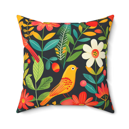 Blooming Bird Wonderland Square Throw Pillow - Spun Polyester - Double-Sided Print - Concealed Zipper - Available in 7 sizes.