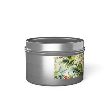 Tropical St. Lucia Palms Tin Candle. Island Serenity To Go. Available in 2 sizes, 3 finishes, and 5 scents.