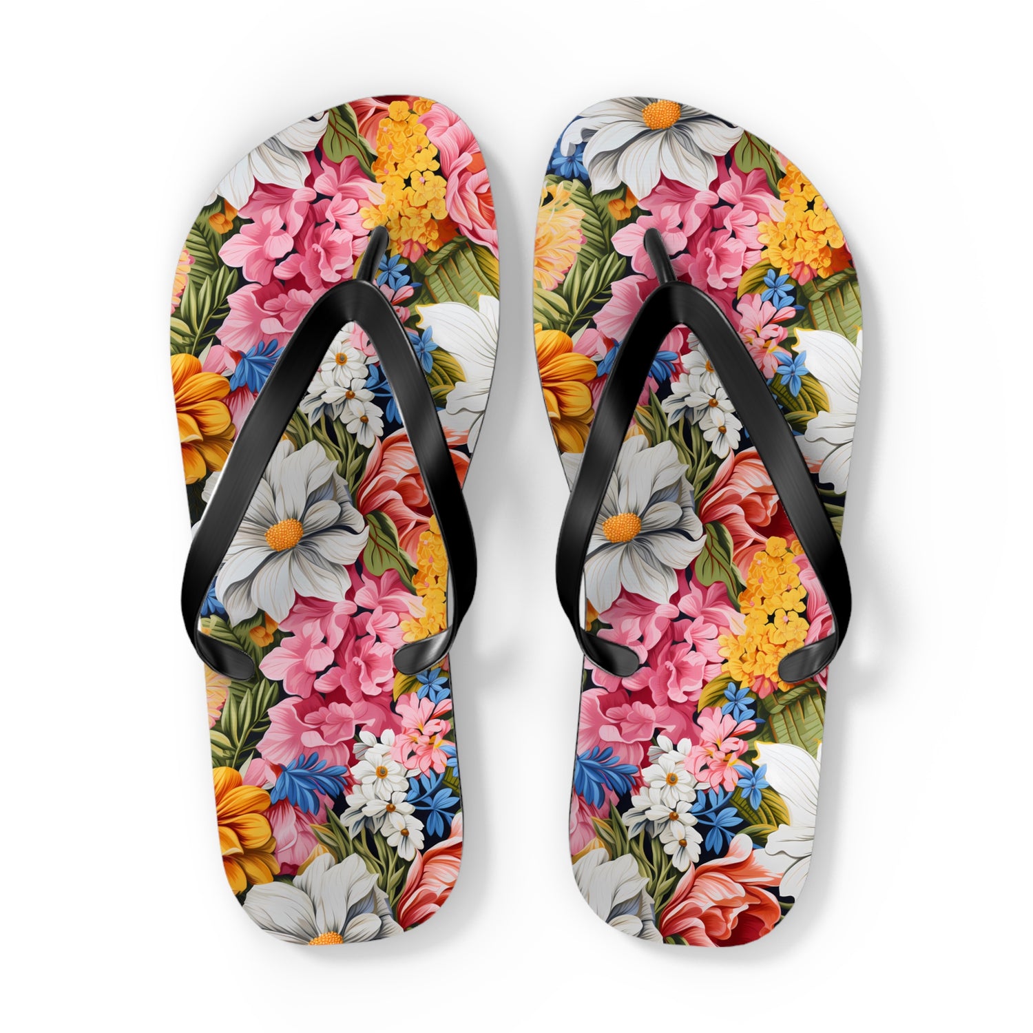 Chic Floral Flip Flops. 5/8" Thick Comfortable Summer or Winter Gym/Sauna Footwear for Men and Women.