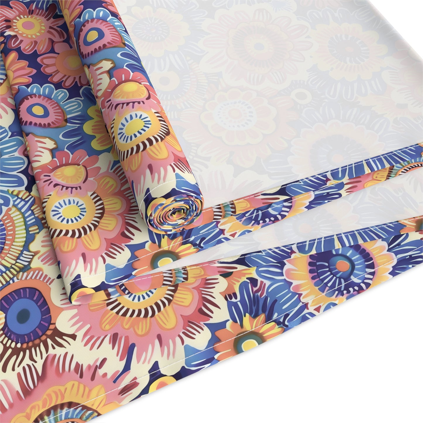 Crayon Blossom Whimsy Table Runner - Cotton Twill - Available in 2 sizes: 16" x 72" and 16" x 90".
