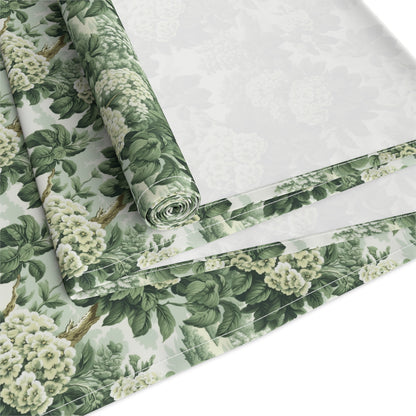 Vintage Green Hydrangea Table Runner - Cotton Twill - Available in 2 sizes: 16" x 72" and 16" x 90".