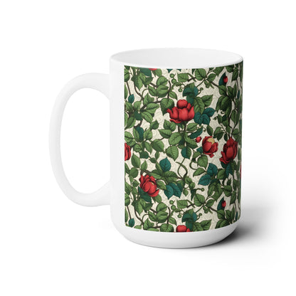 Classic Red Rose & Vine ceramic mug, left side view