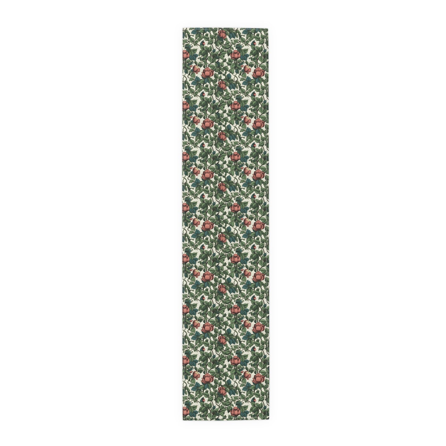 Classic Red Rose & Vine Table Runner - Cotton Twill - Available in 2 sizes: 16" x 72" and 16" x 90".