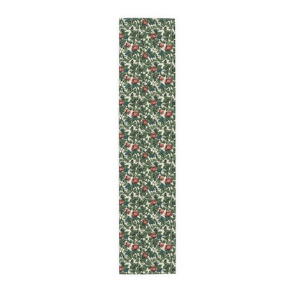 Classic Red Rose & Vine Table Runner - Cotton Twill - Available in 2 sizes: 16" x 72" and 16" x 90".