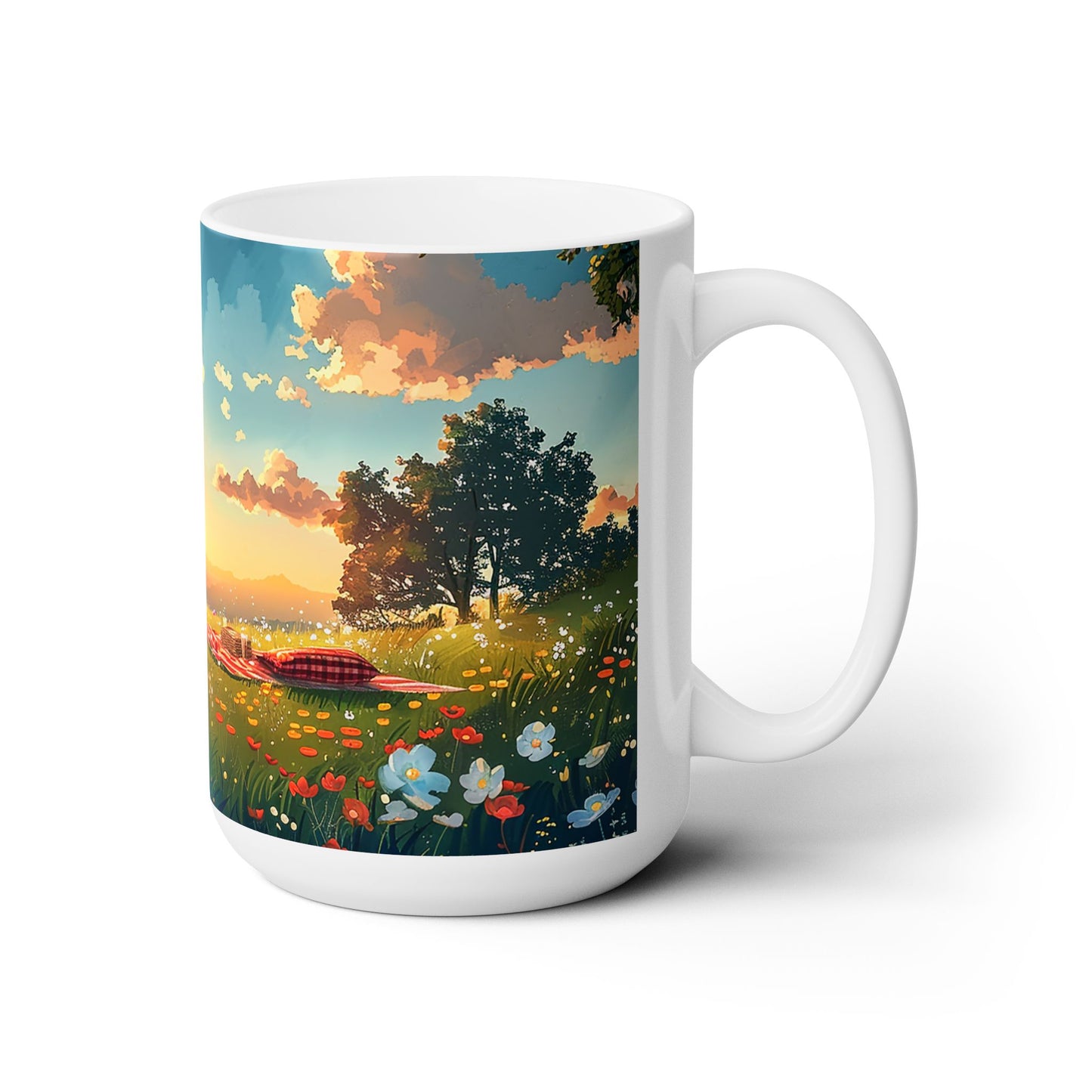 Meadow Picnic Ceramic Mug - 15 oz. - A Sip of Serenity, a Dash of Nature's Charm!