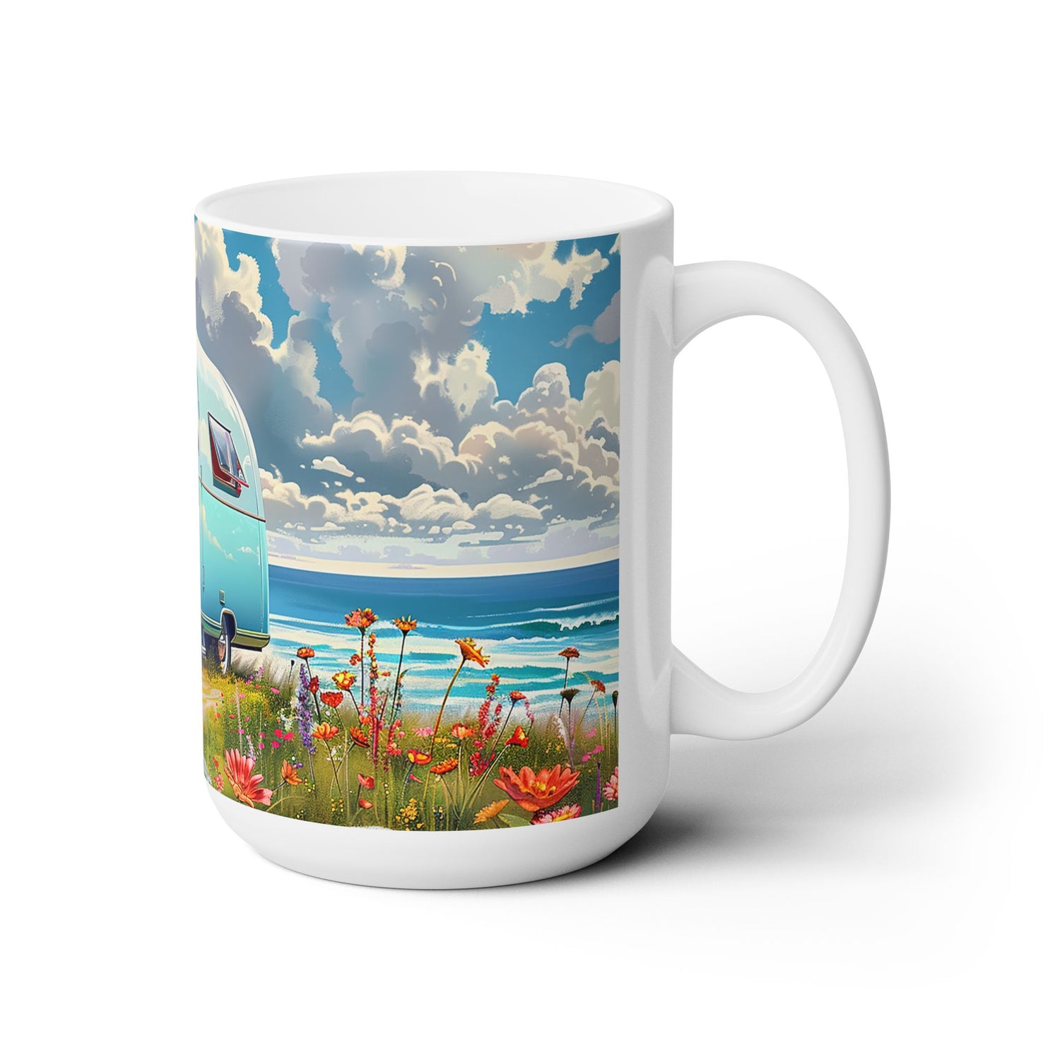 Retro Beach Bliss Ceramic Mug - 15 oz. - Sip into Retro Beachside Vibes!