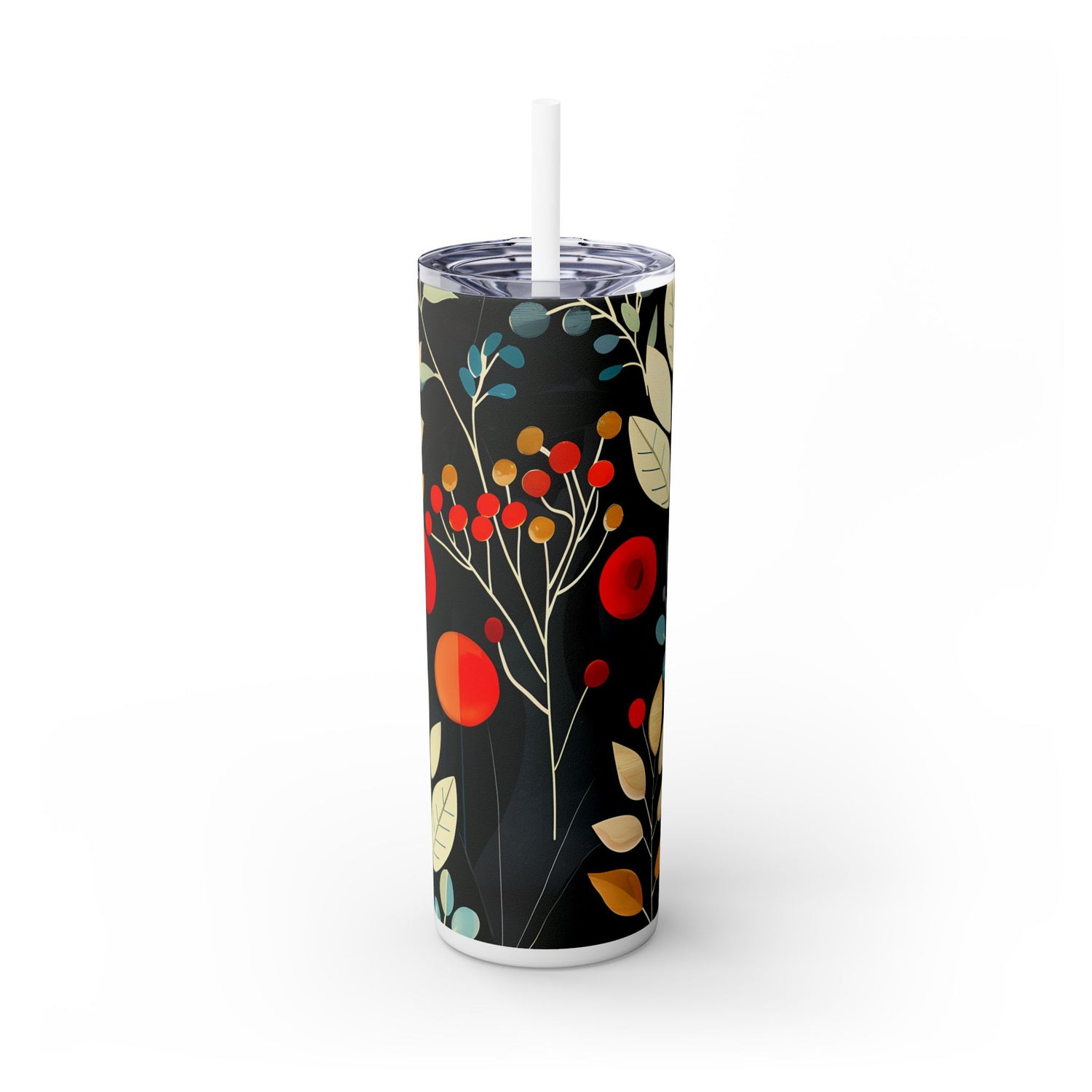 Retro Woodland Whispers Skinny Tumbler with Straw - 20 oz. Insulated Stainless Steel - Sip in Style with a Whisper of Nature!
