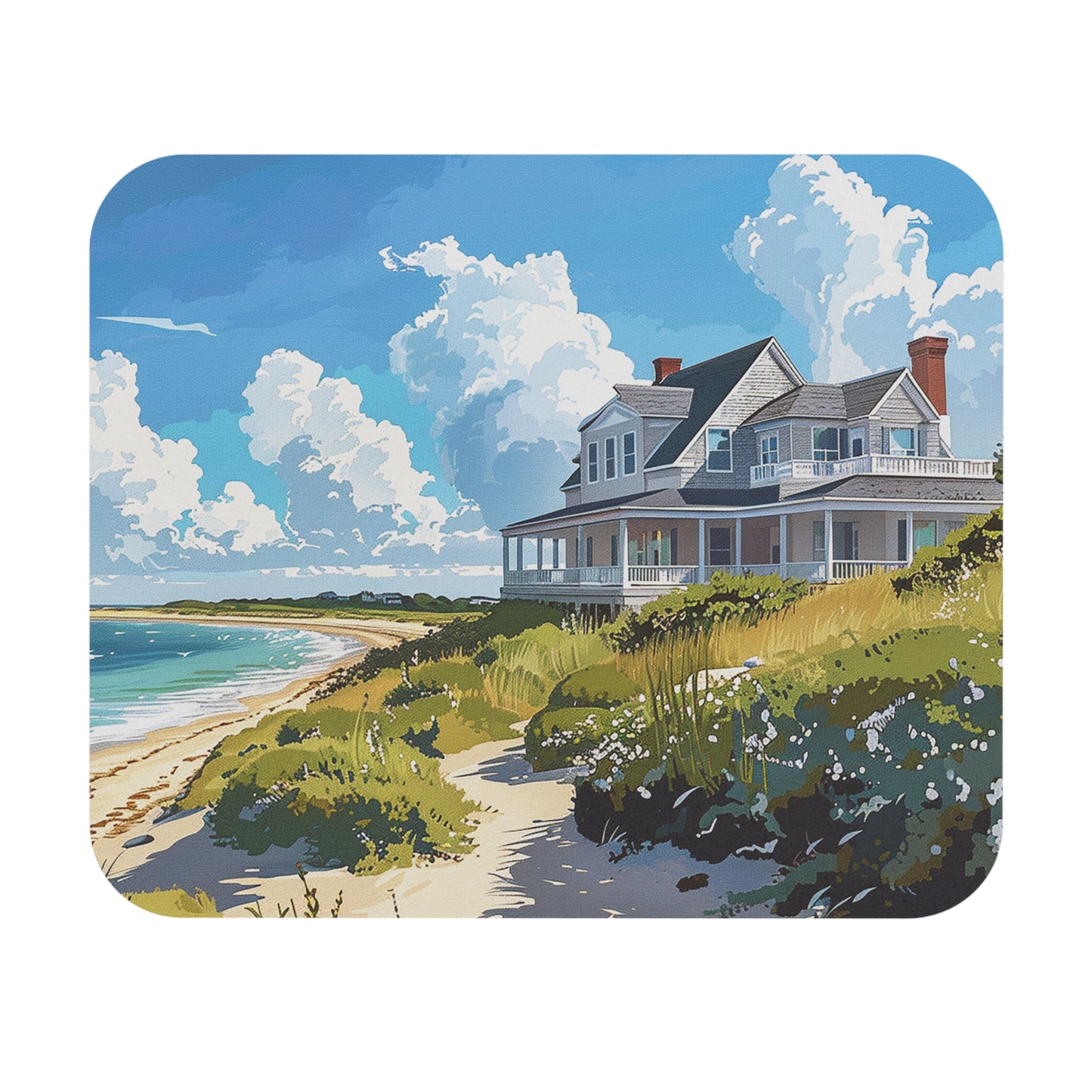 Nantucket Beach House Mouse Pad - Bring Coastal Calm to Your Desk With Nantucket Beach House!