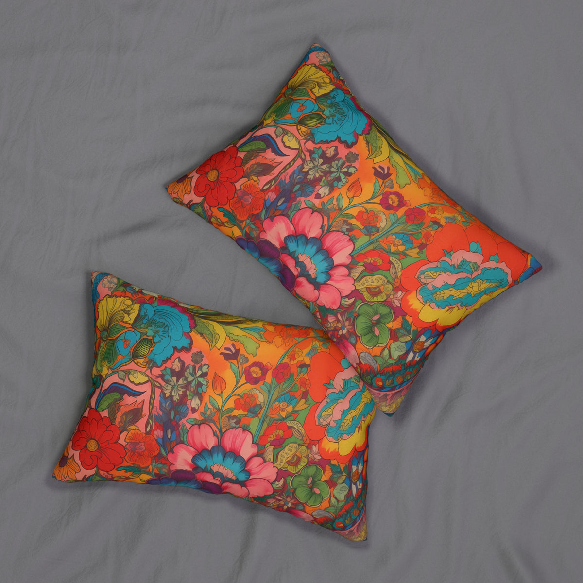Kaleidoscopic Floral Dance Lumbar Pillow - Spun Polyester - Double-Sided Print - Concealed Zipper - 20 x 14