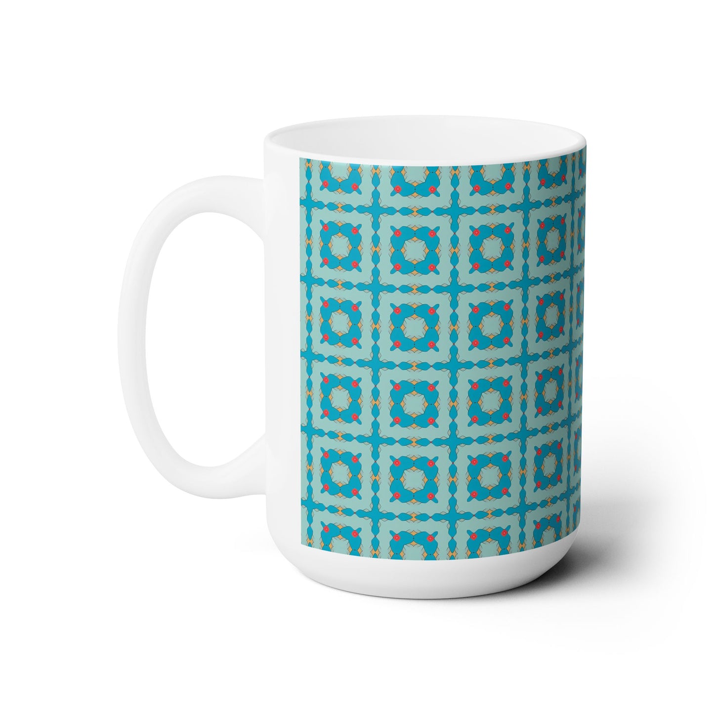 Southwestern Quilt Charm Ceramic Mug - 15 oz - Art on Every Side, Morning Approved.