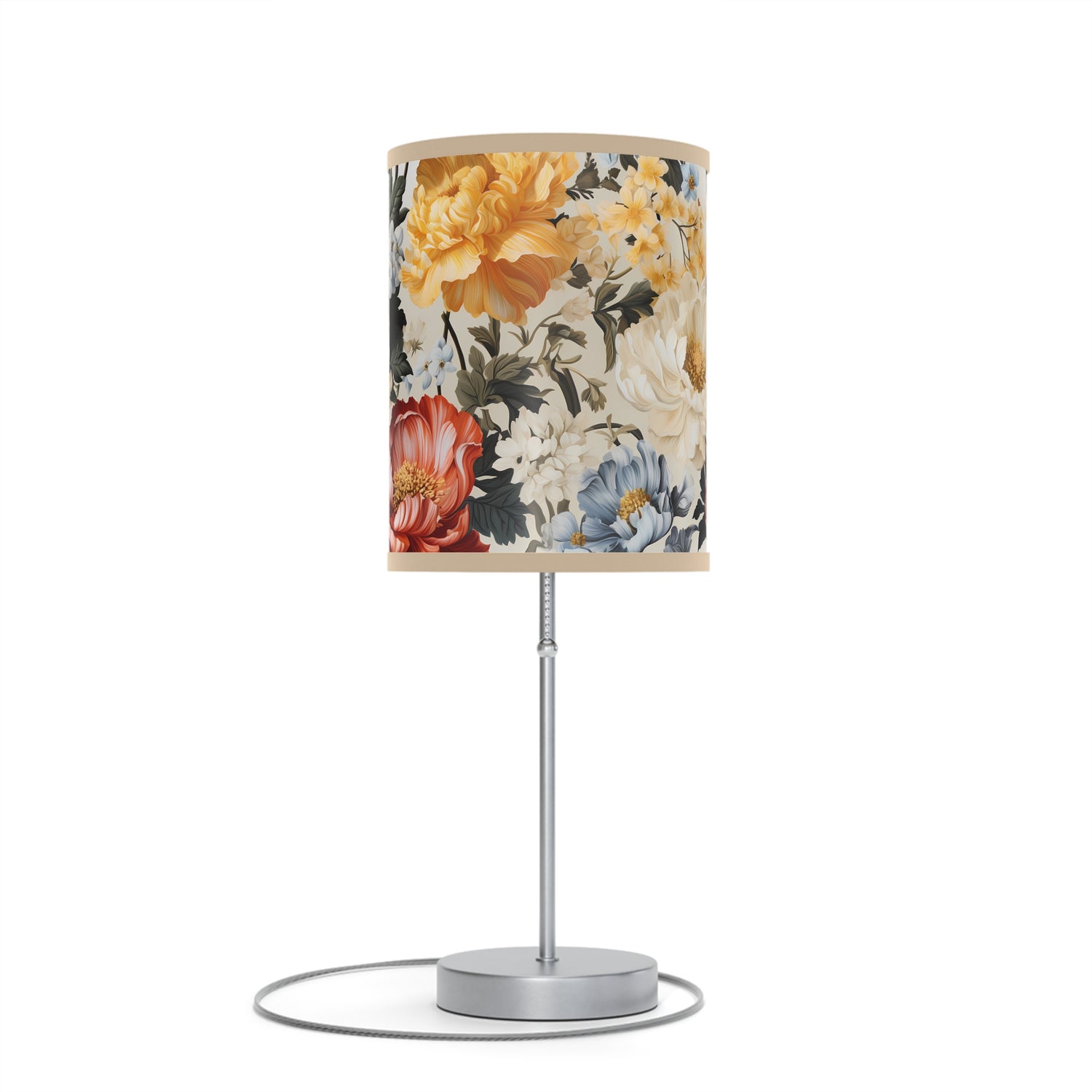 Elegant Heirloom Blossoms Modern Table Lamp, 20" Tall, Metal Stand, US|CA Plug, Available in 2 Finishes & Multiple Trim Colors