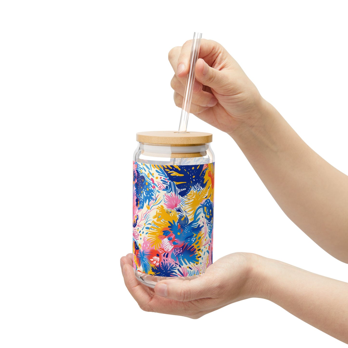 Splatter Blossom Sipper Glass Tumbler - 16 oz - Sip a Splash of Color with Splatter Blossom!