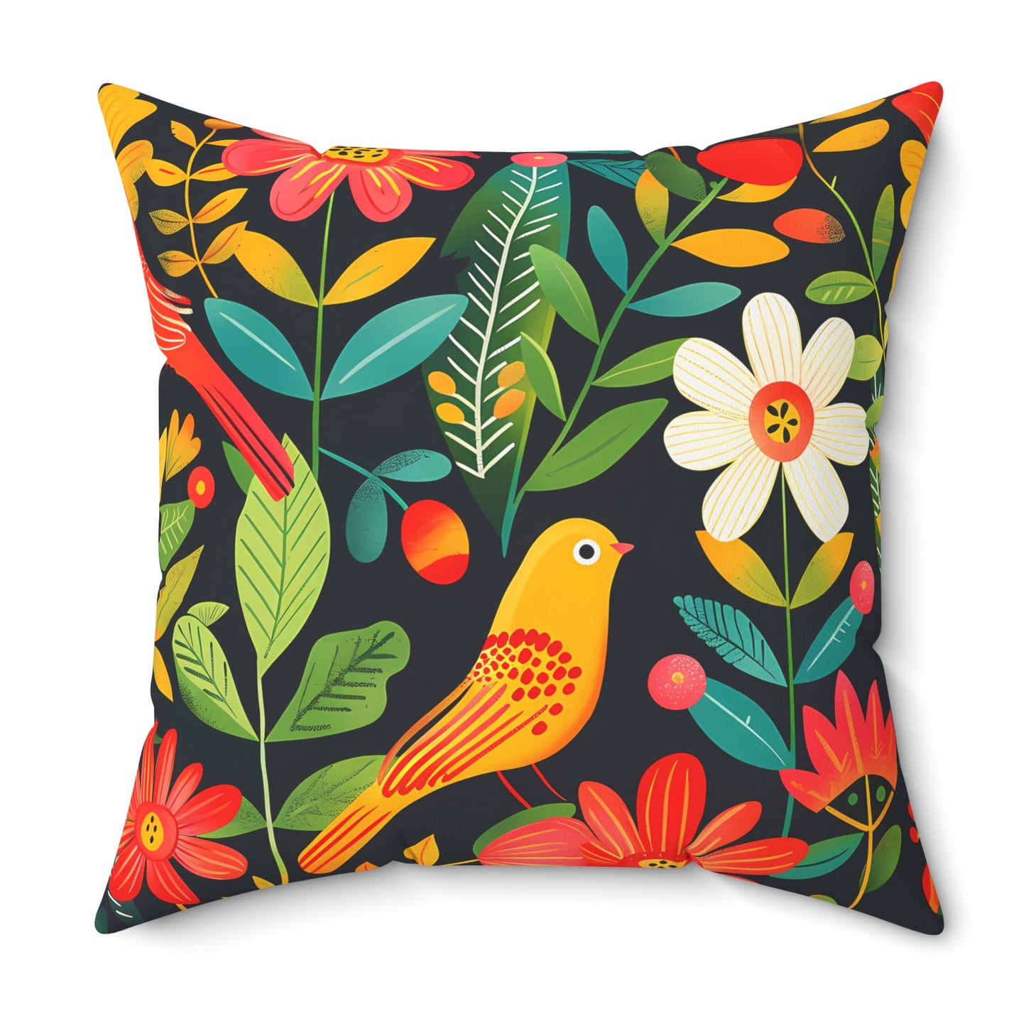 Blooming Bird Wonderland Square Throw Pillow - Spun Polyester - Double-Sided Print - Concealed Zipper - Available in 7 sizes.