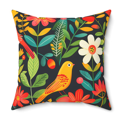 Blooming Bird Wonderland Square Throw Pillow - Spun Polyester - Double-Sided Print - Concealed Zipper - Available in 7 sizes.