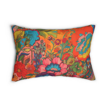 Kaleidoscopic Floral Dance Lumbar Pillow - Spun Polyester - Double-Sided Print - Concealed Zipper - 20 x 14