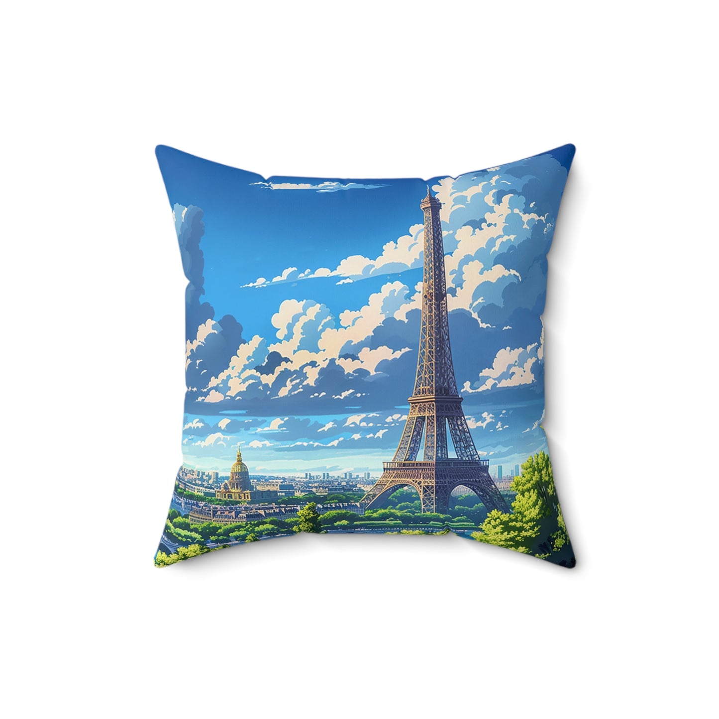 Parisian Eiffel Tower Dreamscape Square Throw Pillow - Spun Polyester - Double-Sided Print - Concealed Zipper - Available in 7 sizes