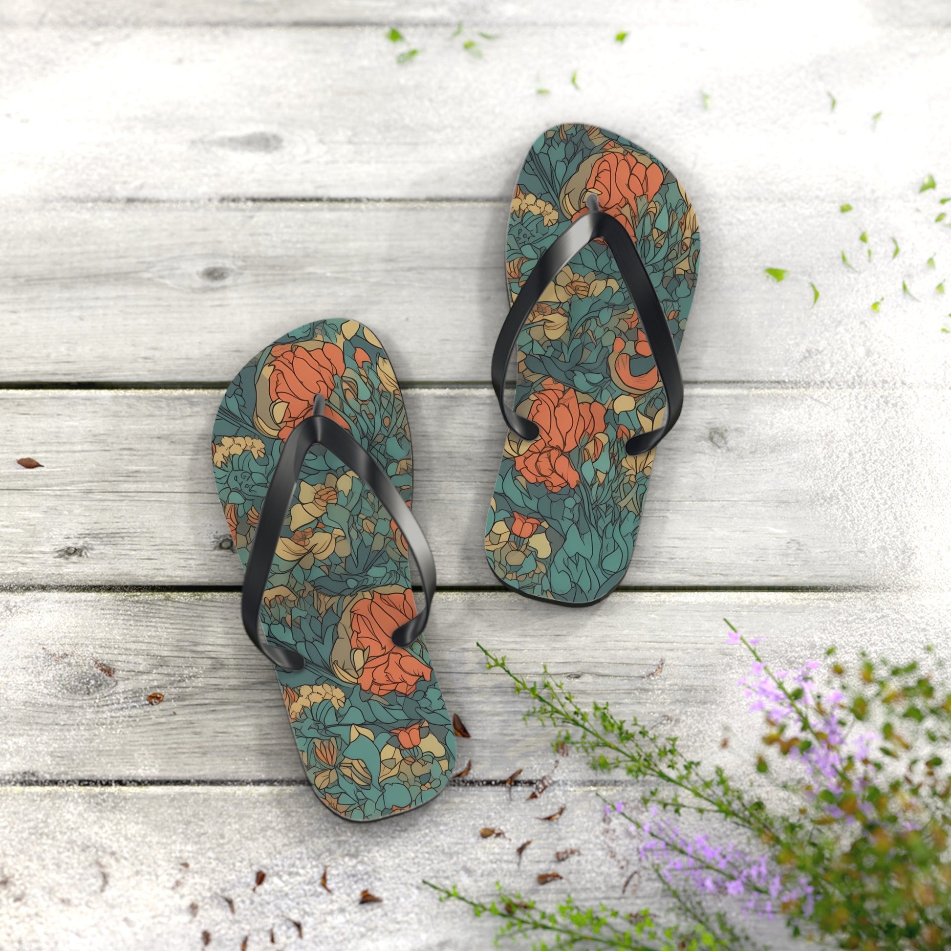 Bohemian Stained Glass Serenity Flip Flops. 5/8" Thick Comfortable Summer or Winter Gym/Sauna Footwear for Men and Women.