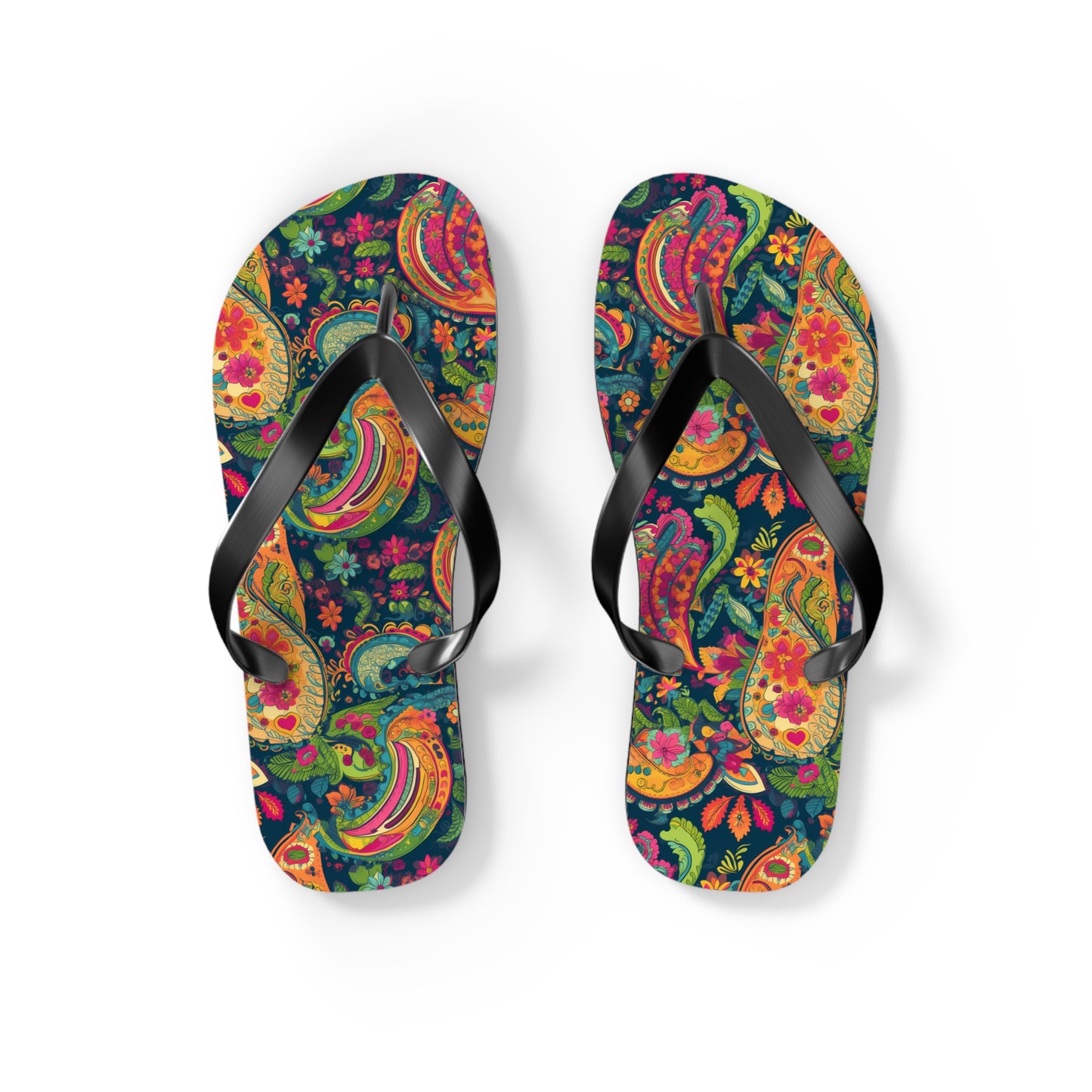 Psychedelic Paisley Party Flip Flops. 5/8" Thick Comfortable Summer or Winter Gym/Sauna Footwear for Men and Women.