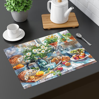 Country Kitchen Placemat — Floral Breakfast Table Scene