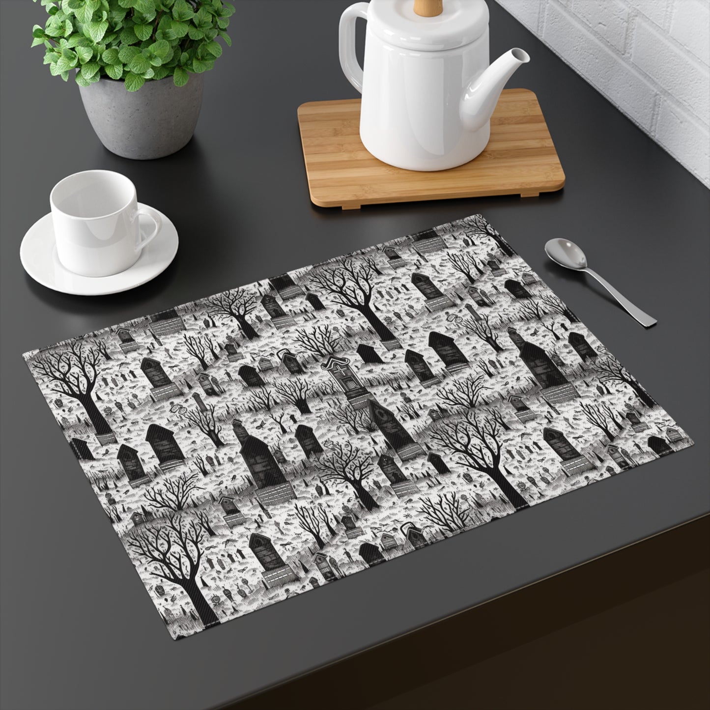 Spooky Gothic Cemetery Chic Halloween Placemat - 18" x 14".
